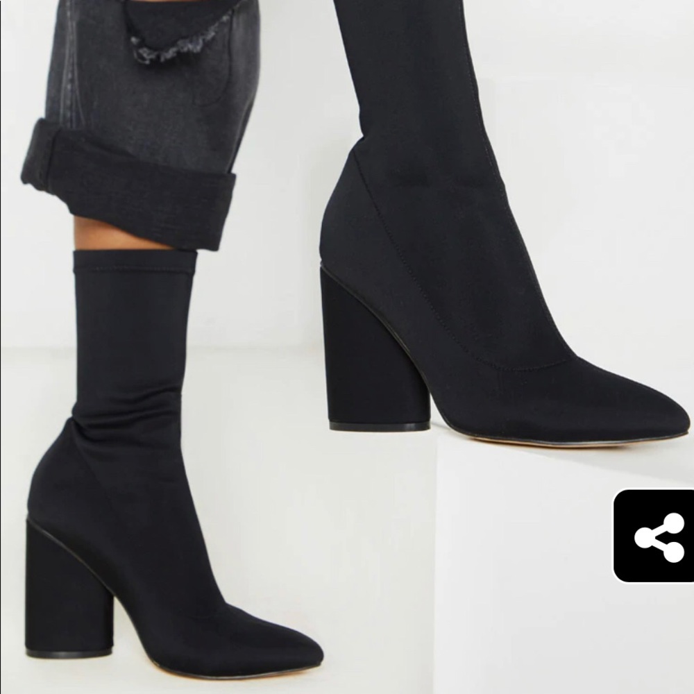PrettyLittleThing Black Sock Block Heel Boots